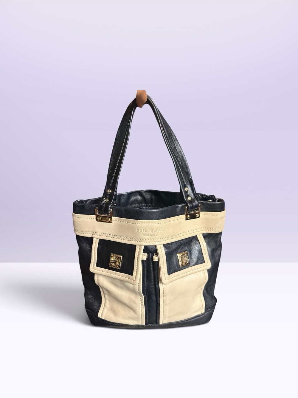 kate spade Sullivan St Black and Cream Leather Pocket Tote